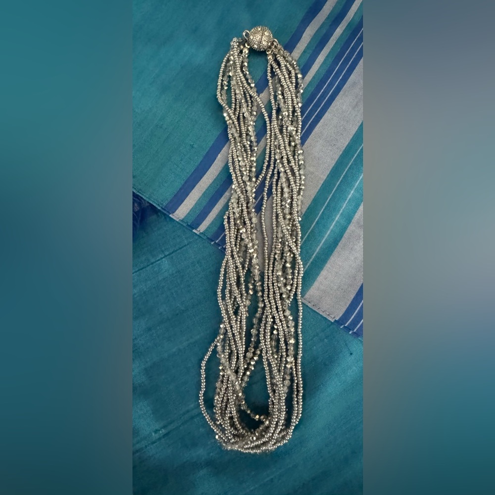 Beaded Silver Multi Strand Magnetic Closure Necklace